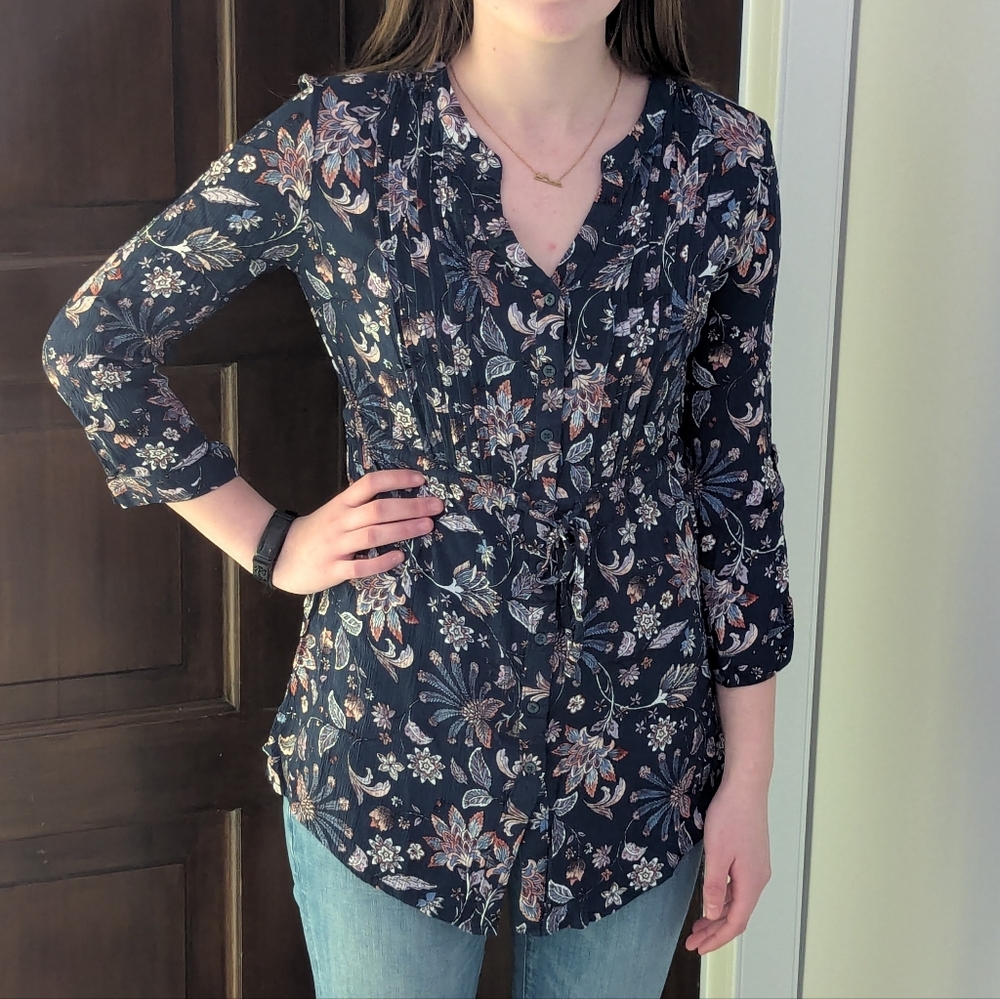 *2 For $20*  Floral Button-Up Tunic Blouse, Hilary Radley sz S